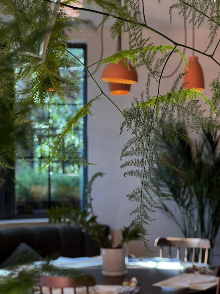 Clay pendants among hanging planting